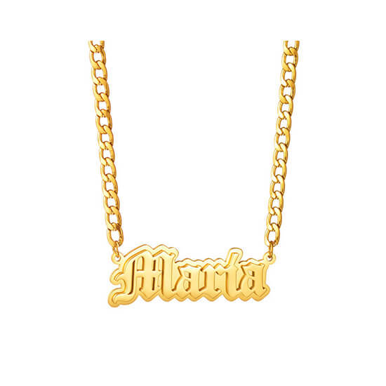 Personalized double plate name jewelry company 14k gold old english name necklace cuban link chain vendors